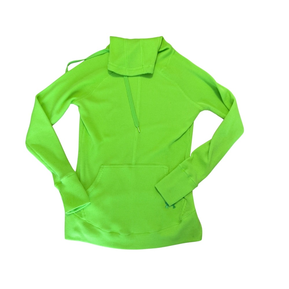 Under Armour Womens XS Neon Lime Green Waffle Knit Cowl Neck Hoodie Pullover